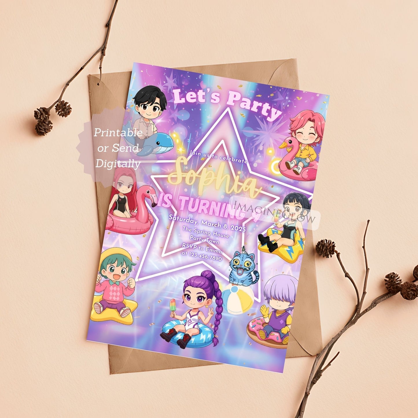summer anime birthday invitation
