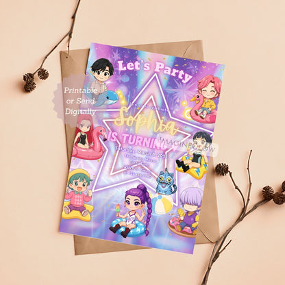 summer anime birthday invitation