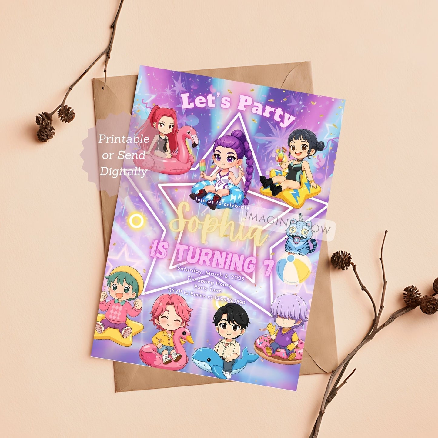kpop beach party birthday invite
