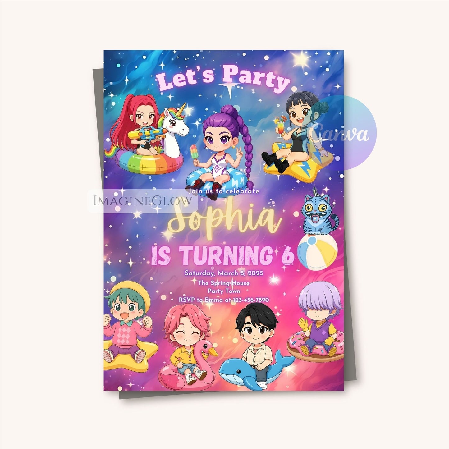 editable anime pool party invitation
