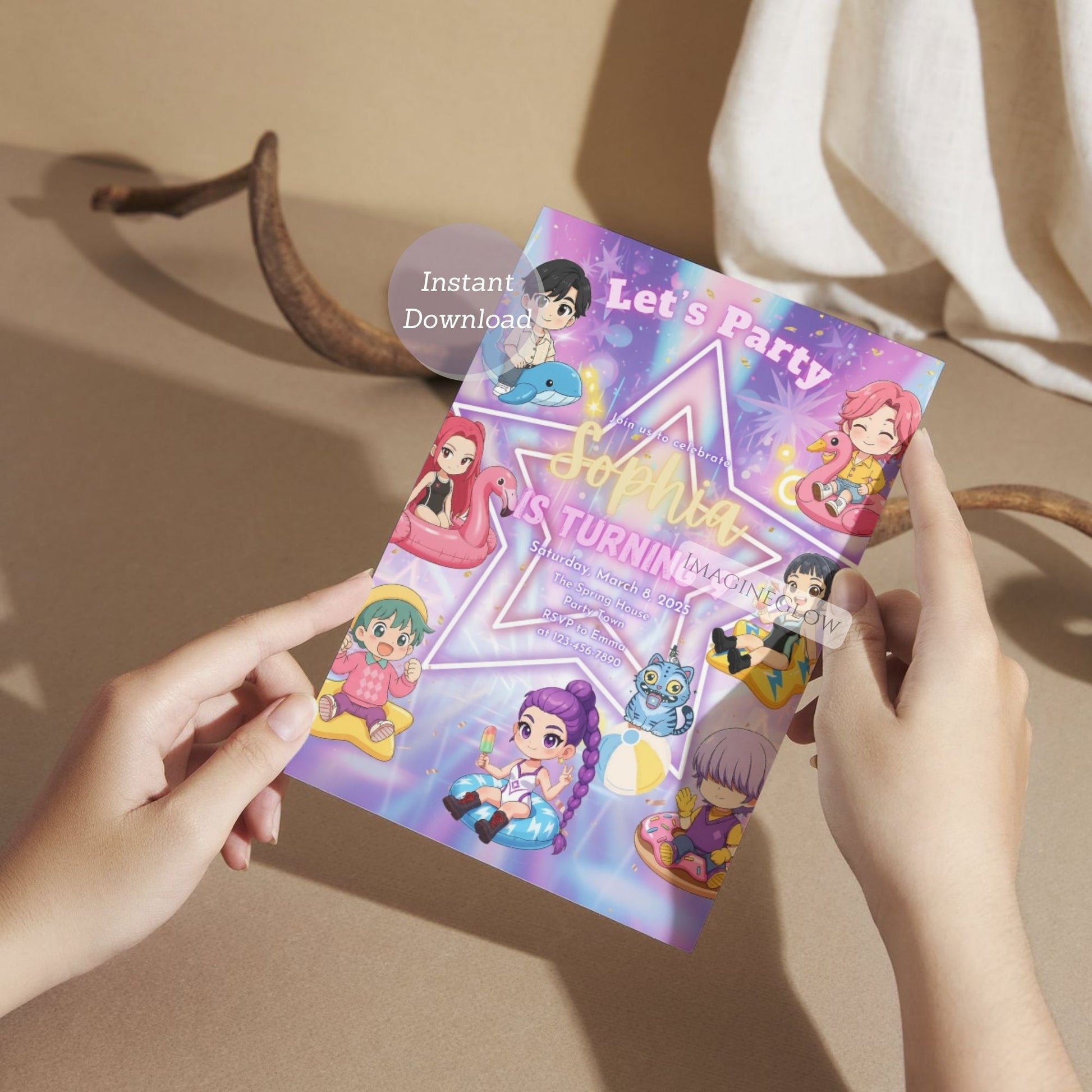 kpop demon hunters pool party invitation
