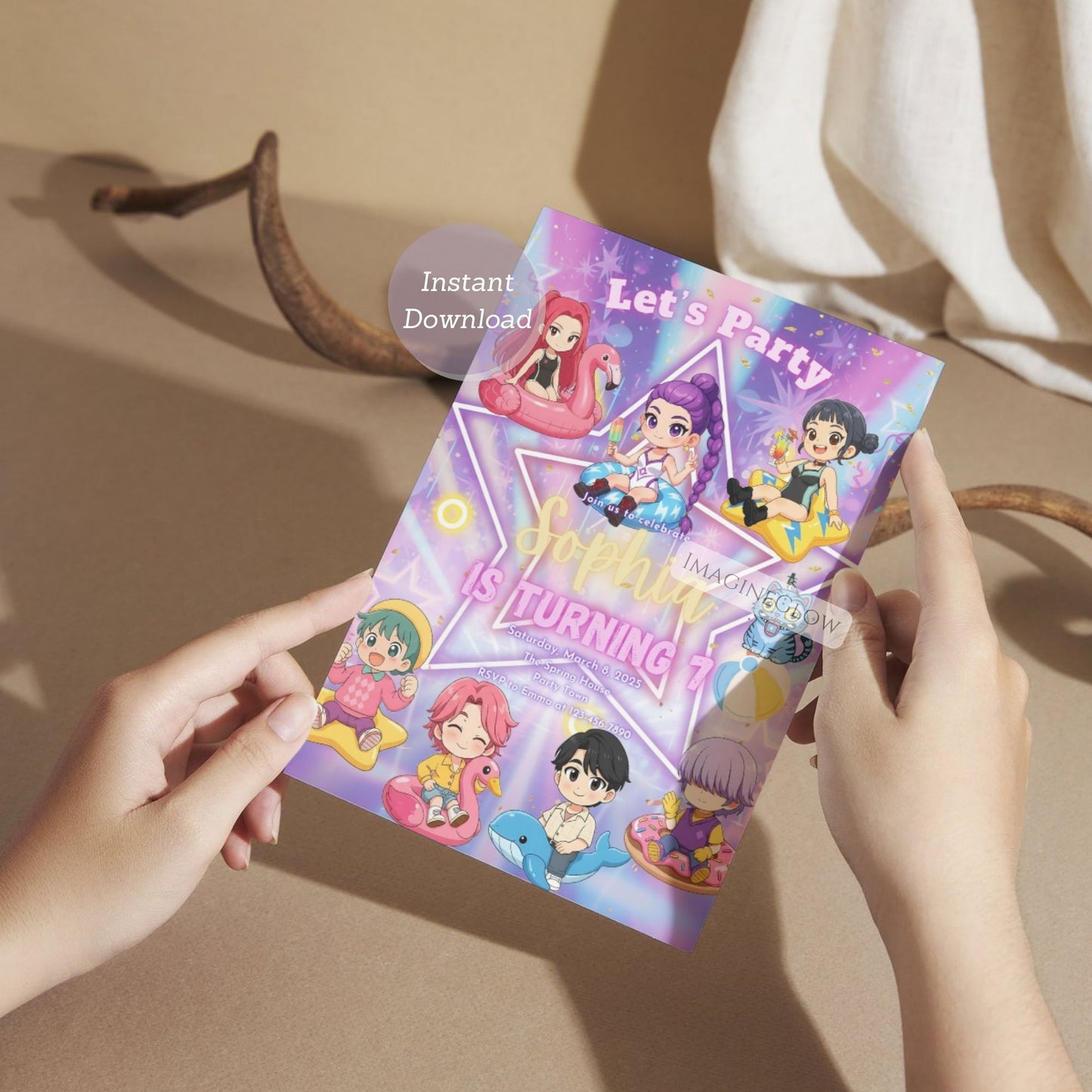 anime pool birthday card
