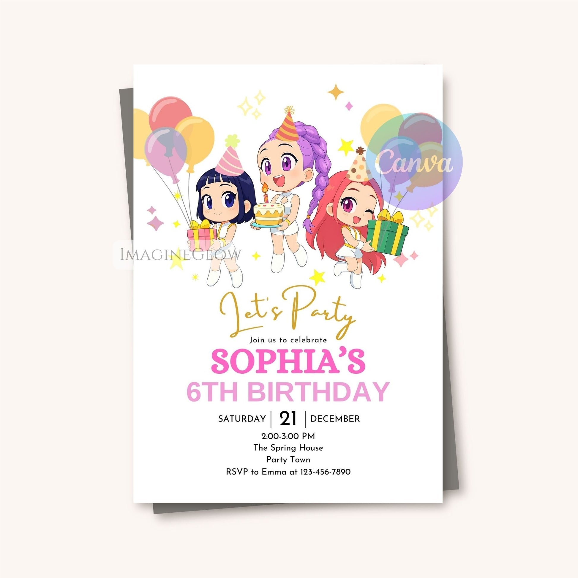 editable huntrix anime party invitation
