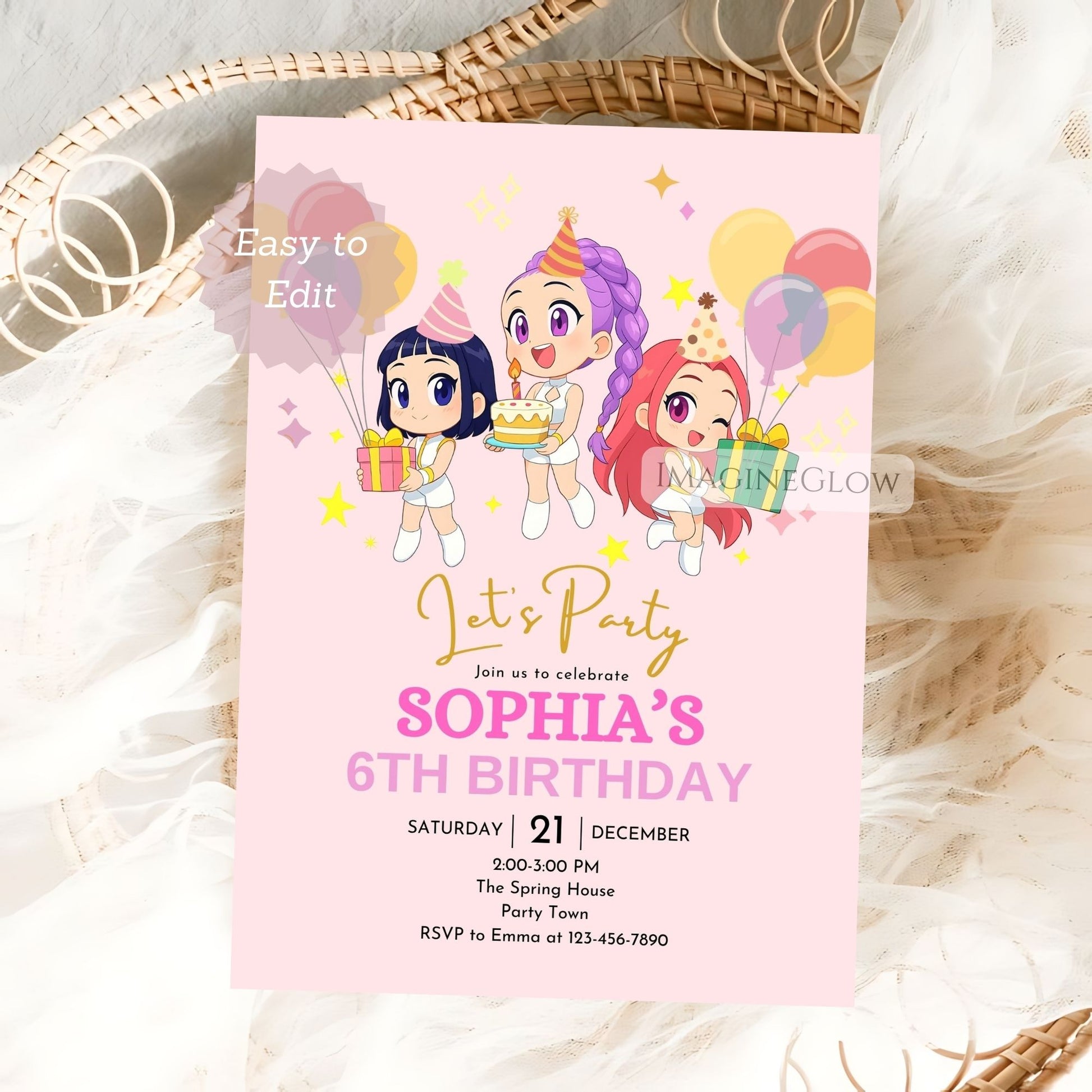 kpop demon hunters printable party card