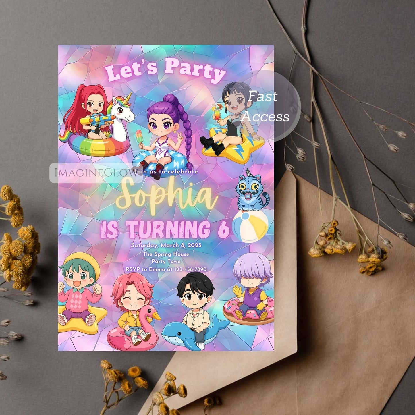 printable anime swim party invite
anime pool birthday invitation