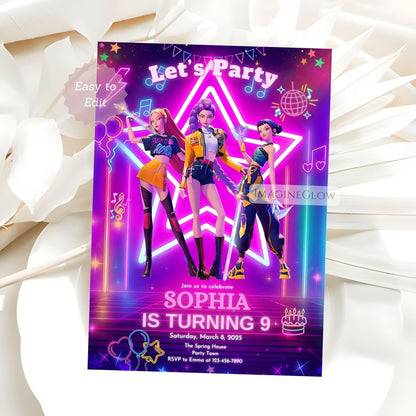 huntrix kpop party invitation

