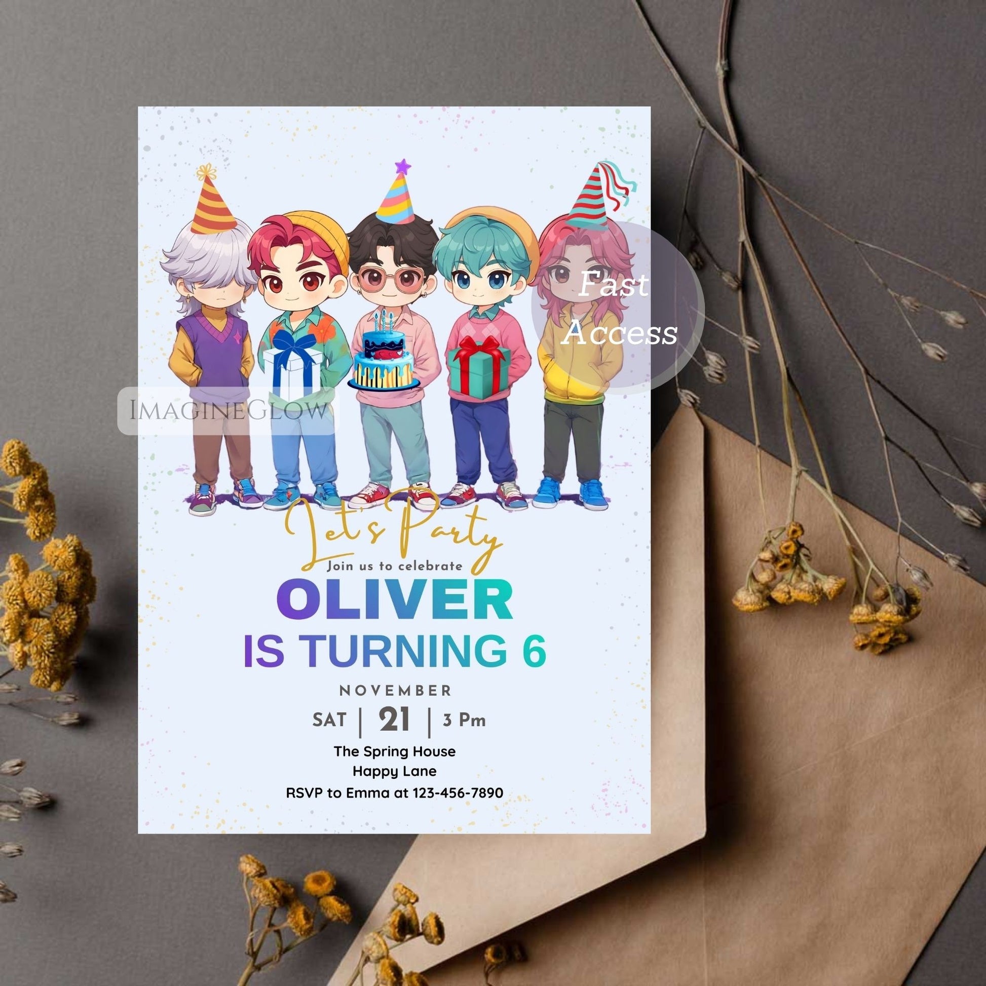kpop fan birthday invitation
anime style printable party invite