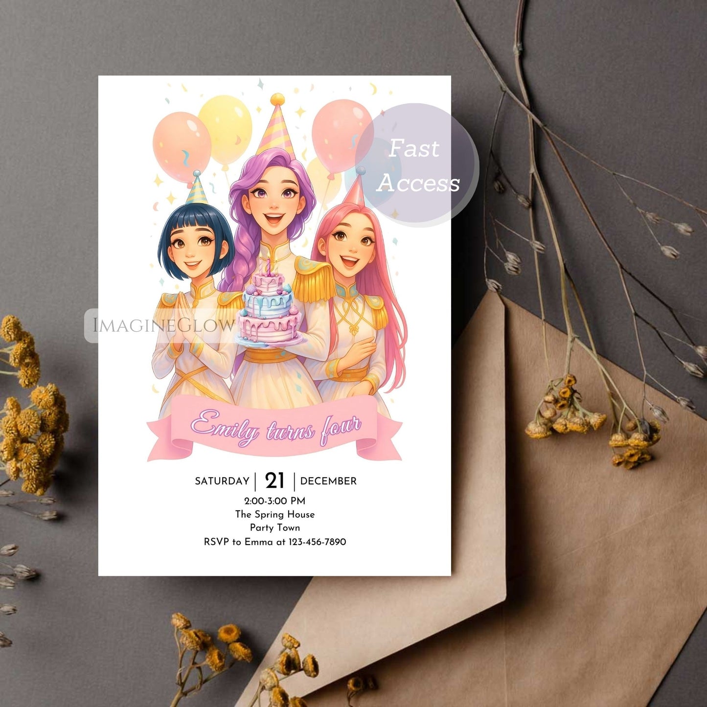 kpop demon hunters printable party card
anime inspired kpop birthday invitation