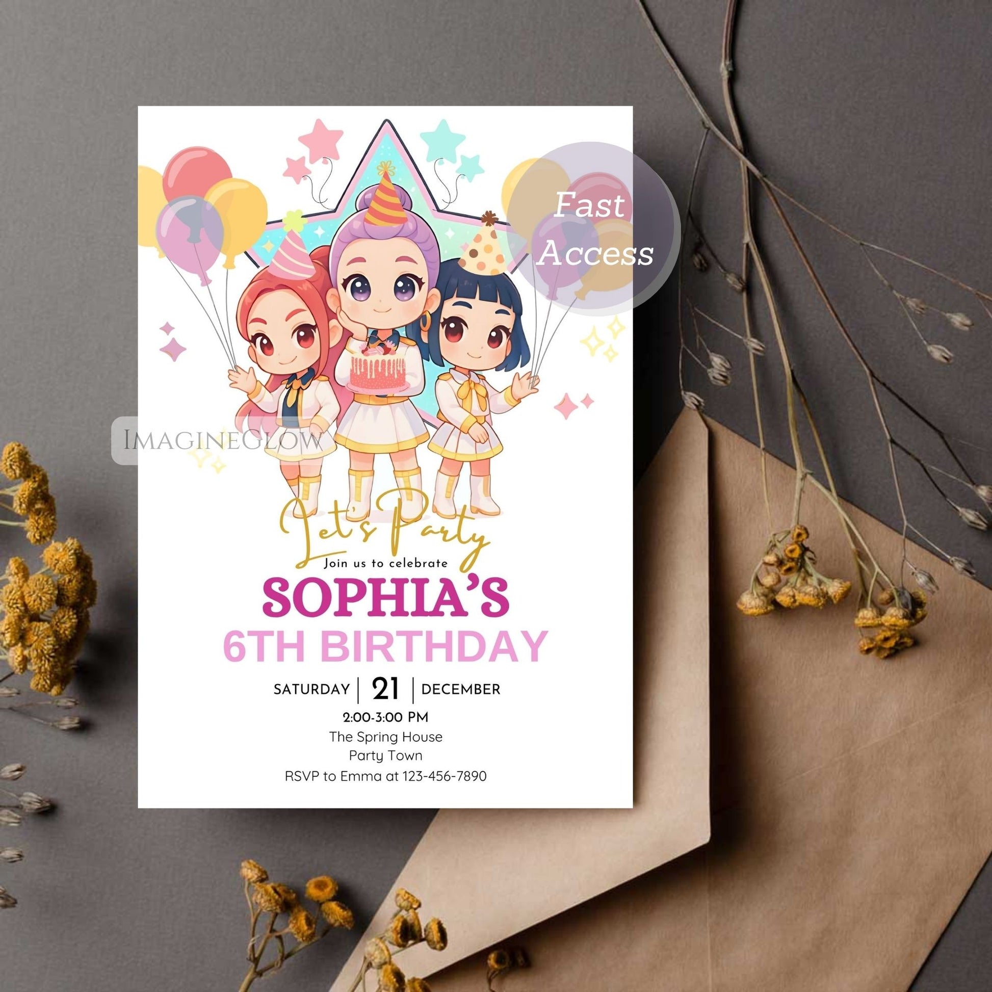 kpop demon hunters birthday invitation huntrix party invite
