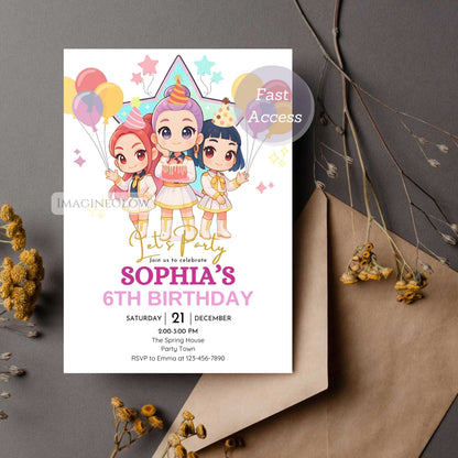 kpop demon hunters birthday invitation huntrix party invite
