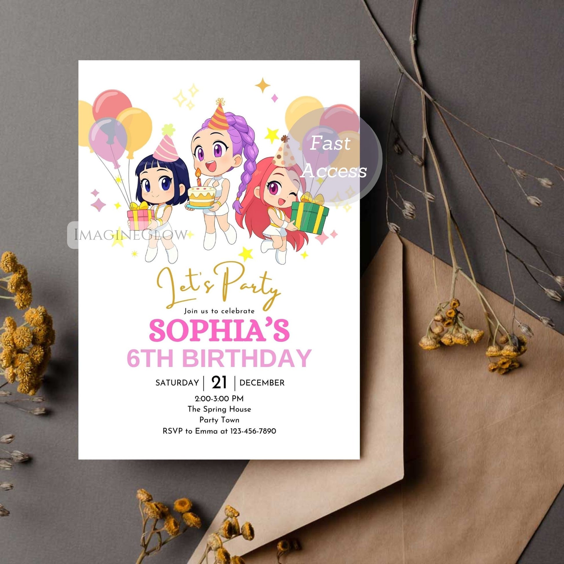 kpop demon hunters editable party template
