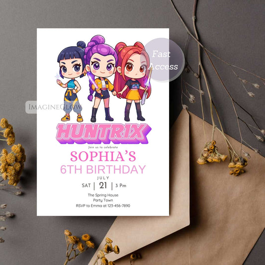 kpop demon hunters birthday invitation
huntrix kpop party invite
