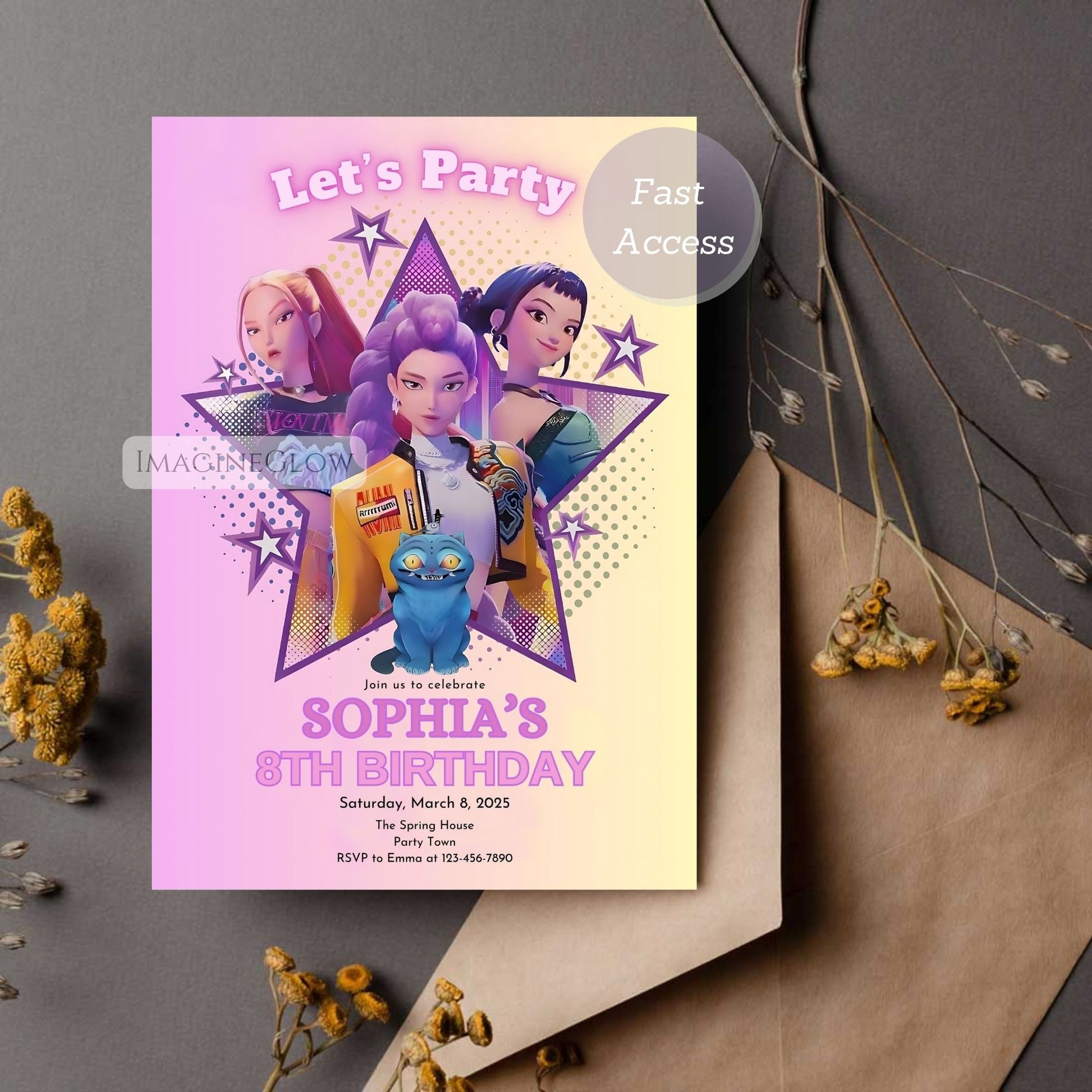 modern kpop demon hunters party invite
