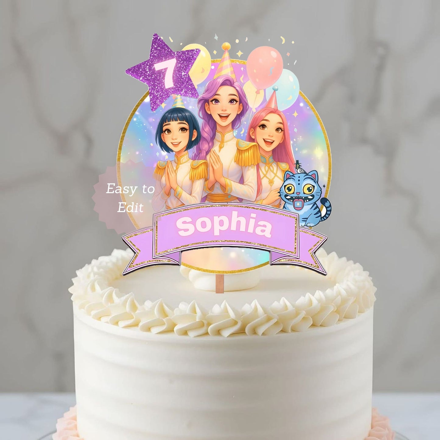 demon hunters party cake decor
huntrix birthday cupcake topper
anime-themed cake decoration
