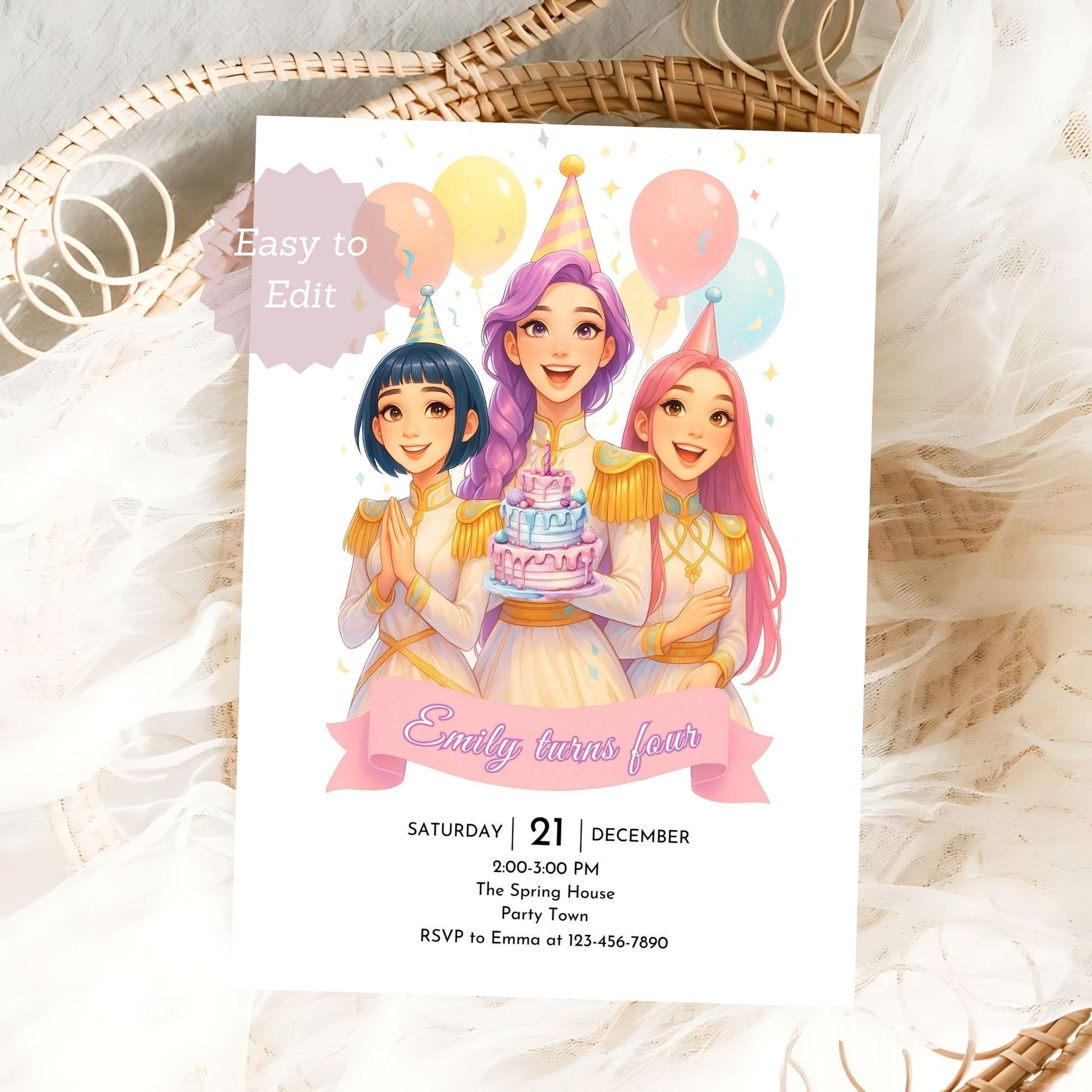 editable kpop demon hunters party invite
anime kpop birthday invitation template
