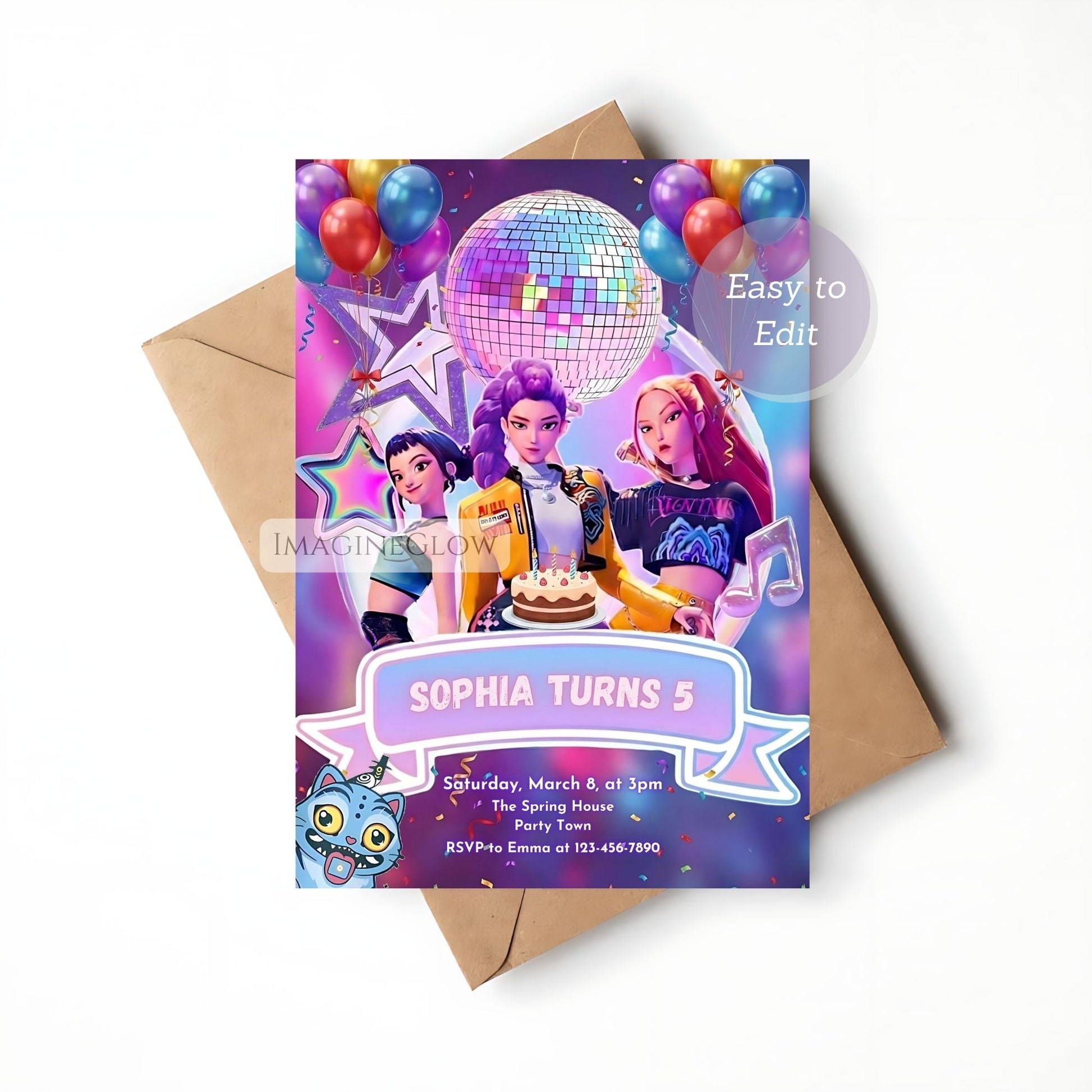 anime themed birthday invitation
printable huntrix anime invite
