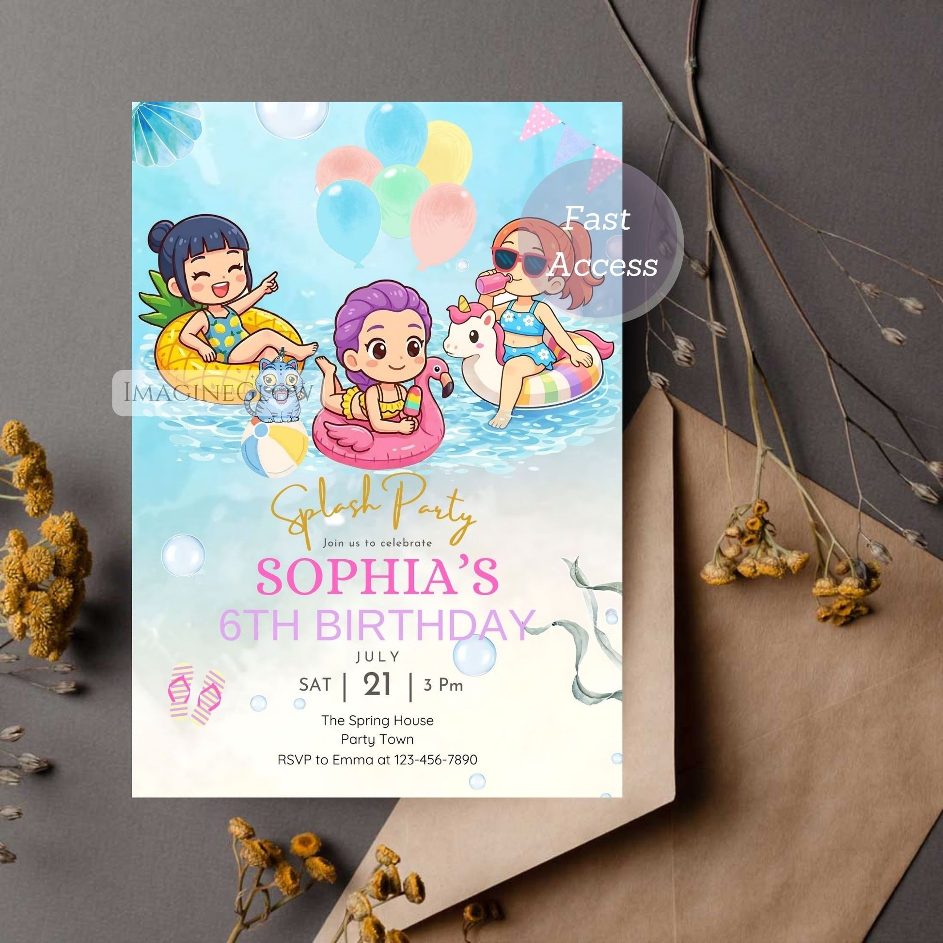 editable anime swim party invite
demon hunters summer party invitation
