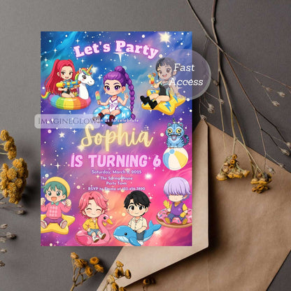 anime beach birthday invite
