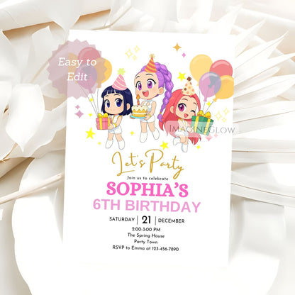 kpop demon hunters birthday invitation template

