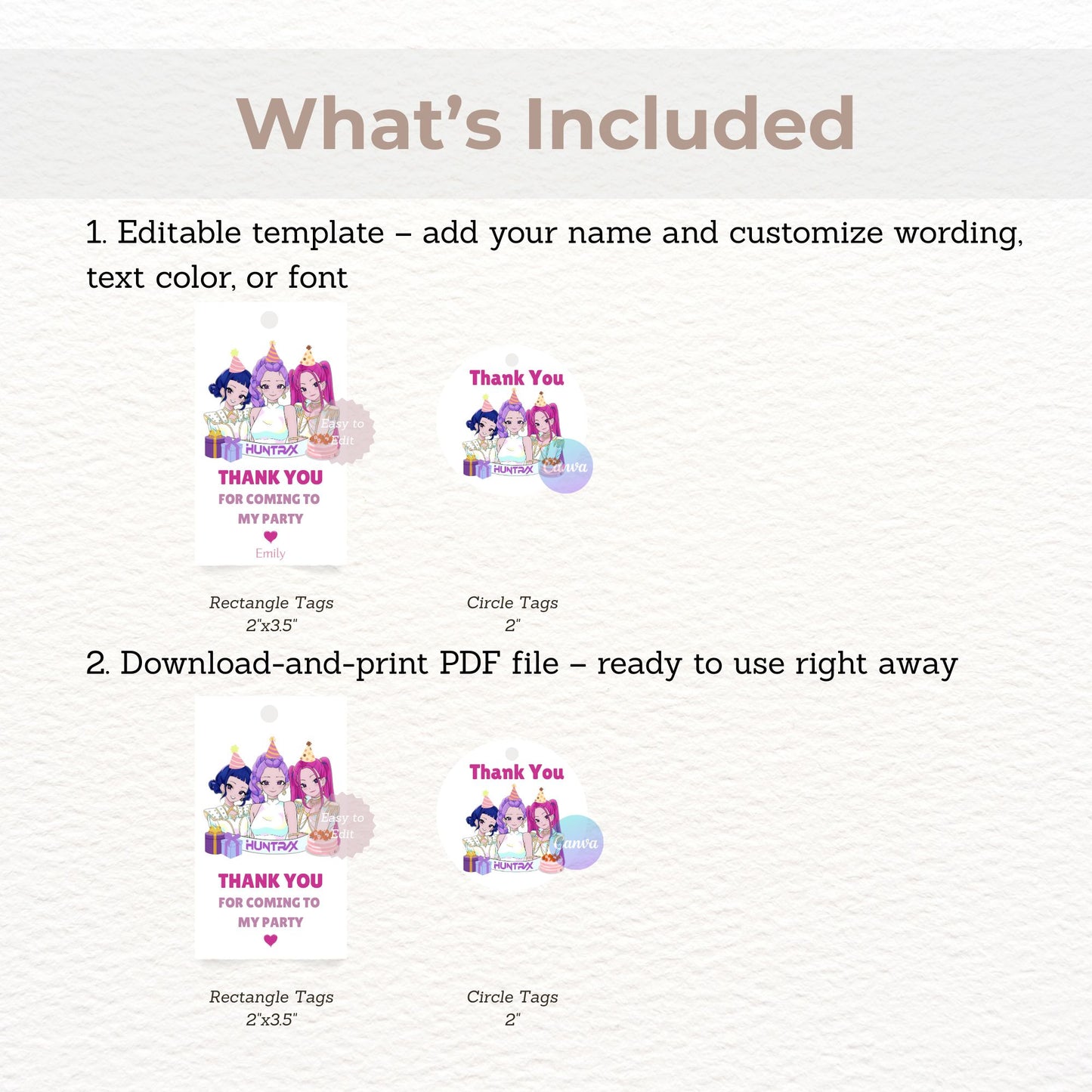 kpop demon hunters party favor tag printable
