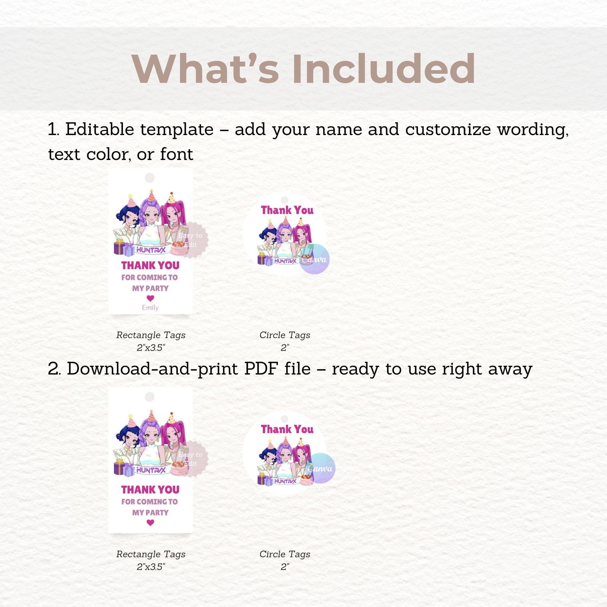 kpop demon hunters party favor tag printable
