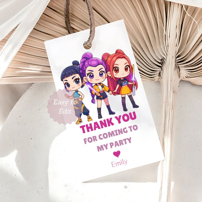 huntrix demon hunters party favor tag template
