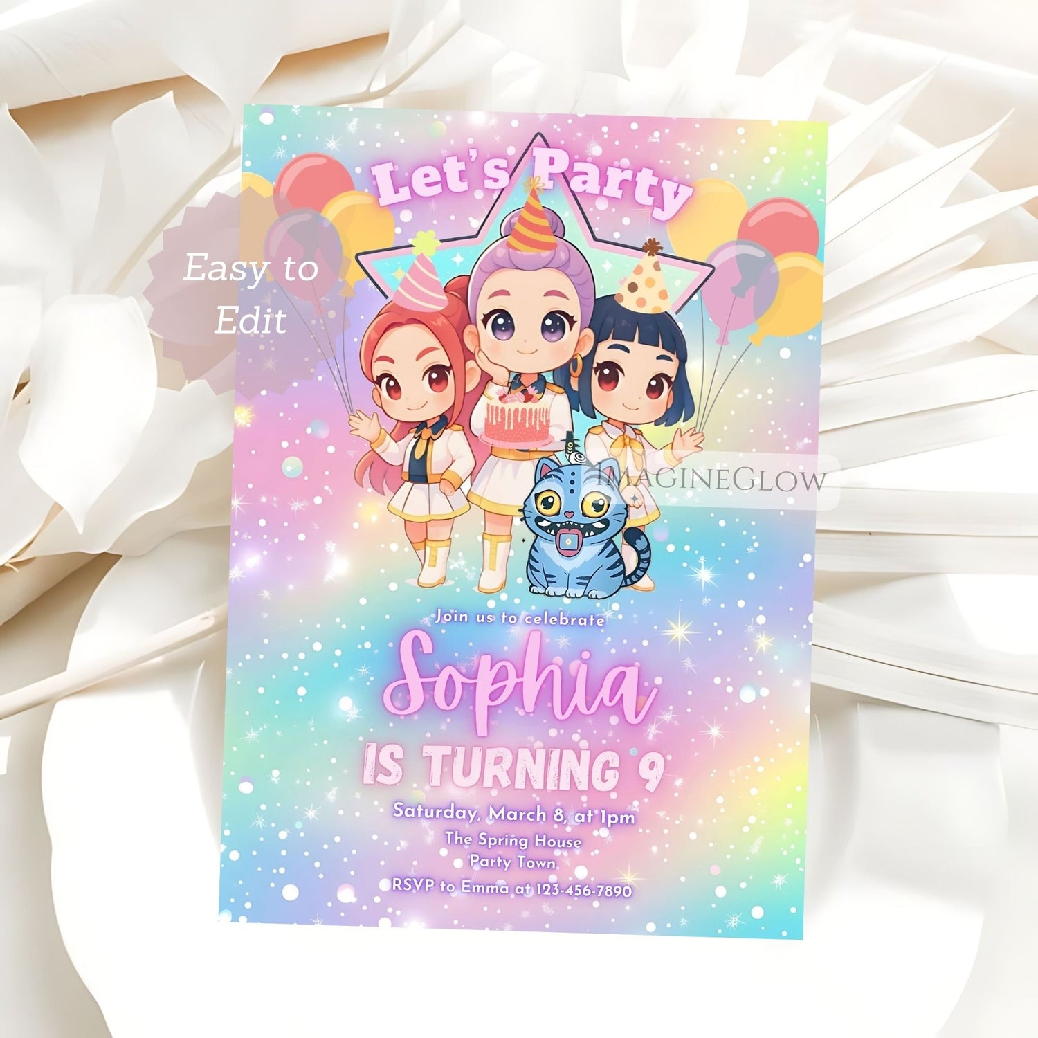 kpop demon hunters birthday invite
