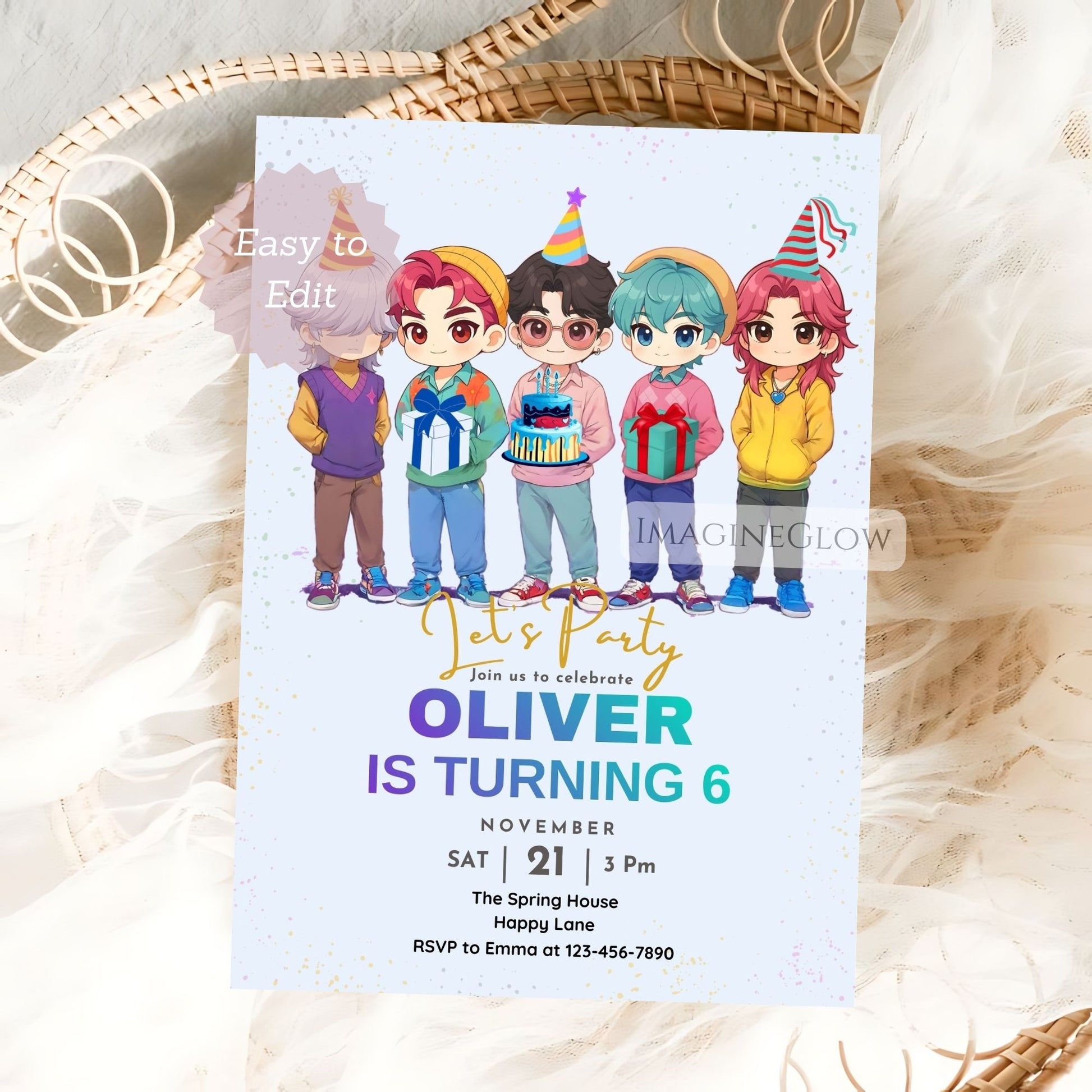 editable anime birthday template
huntrix saja boys party invite
