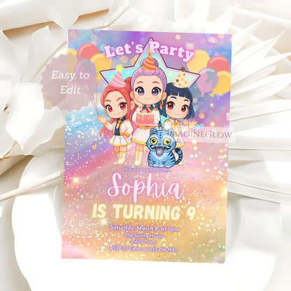 huntrix anime party invite

