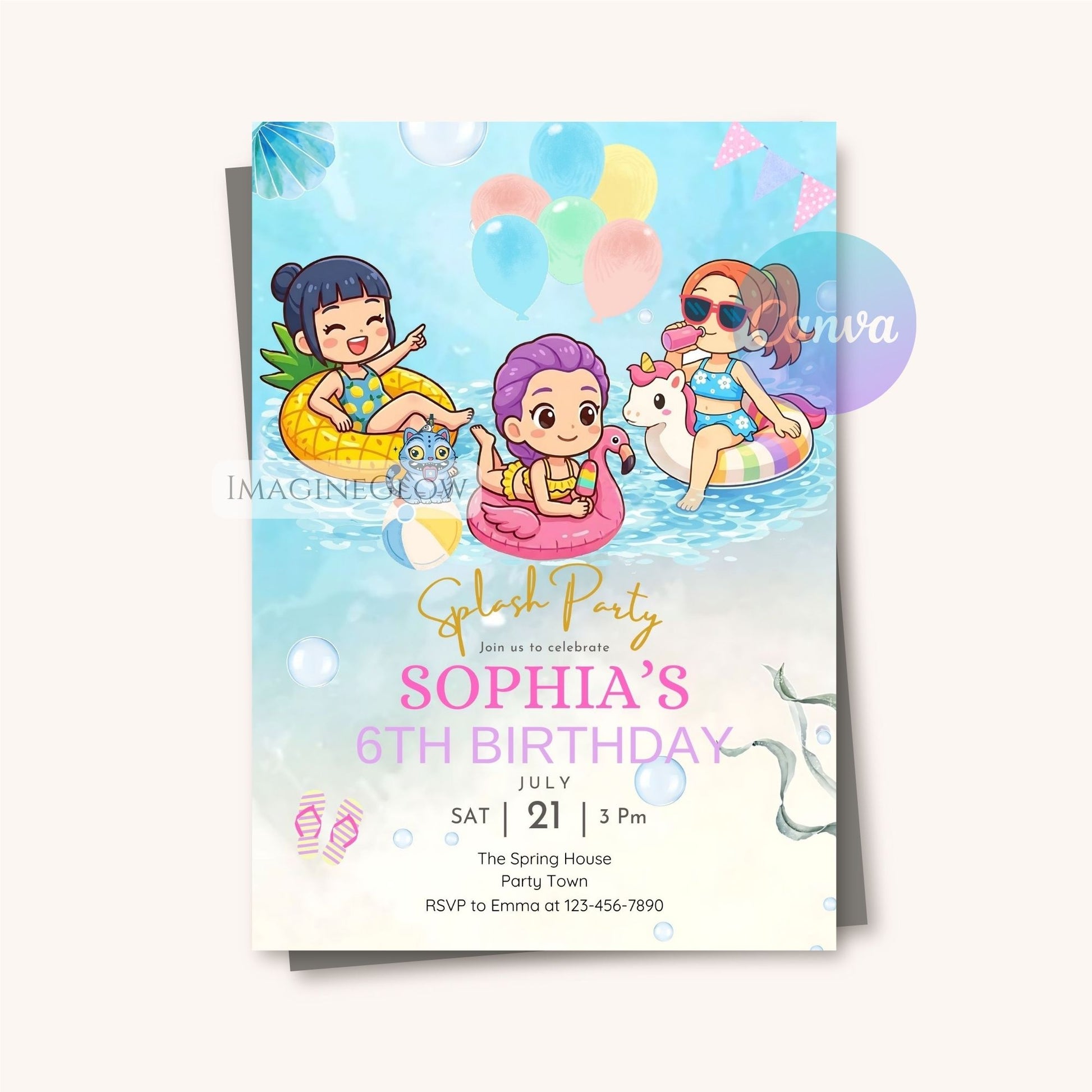 anime birthday pool party card
kpop anime pool party invite
