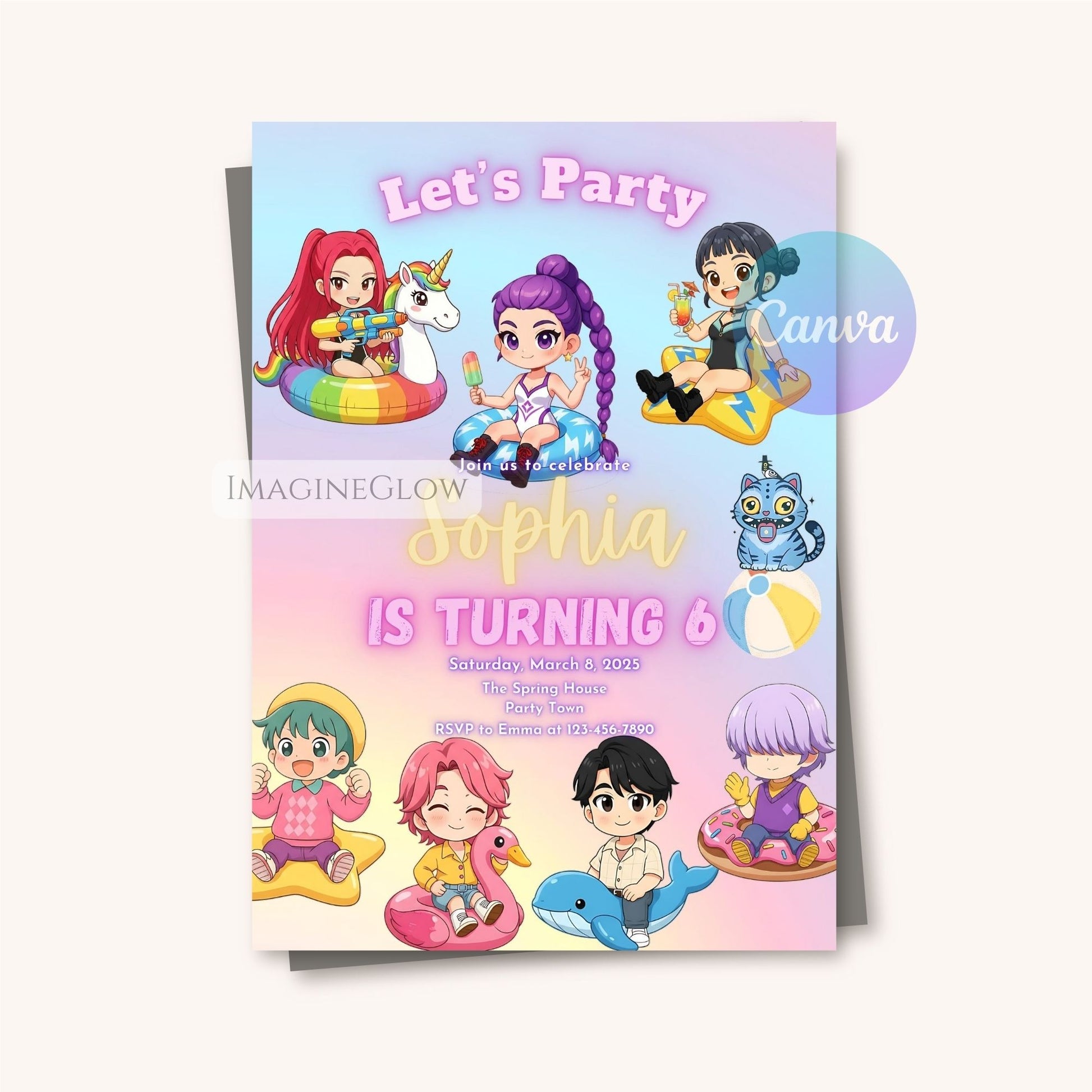 anime beach birthday invitation