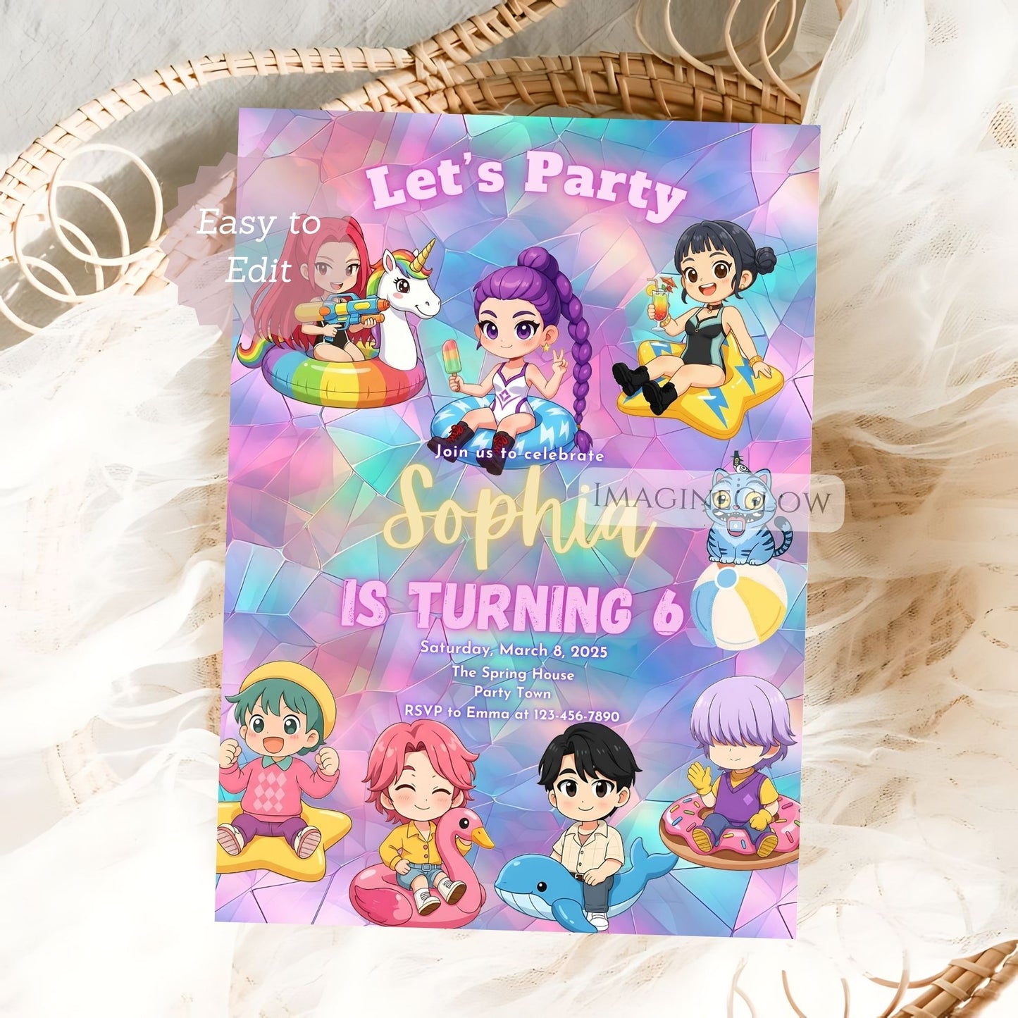 printable anime swim party invite
