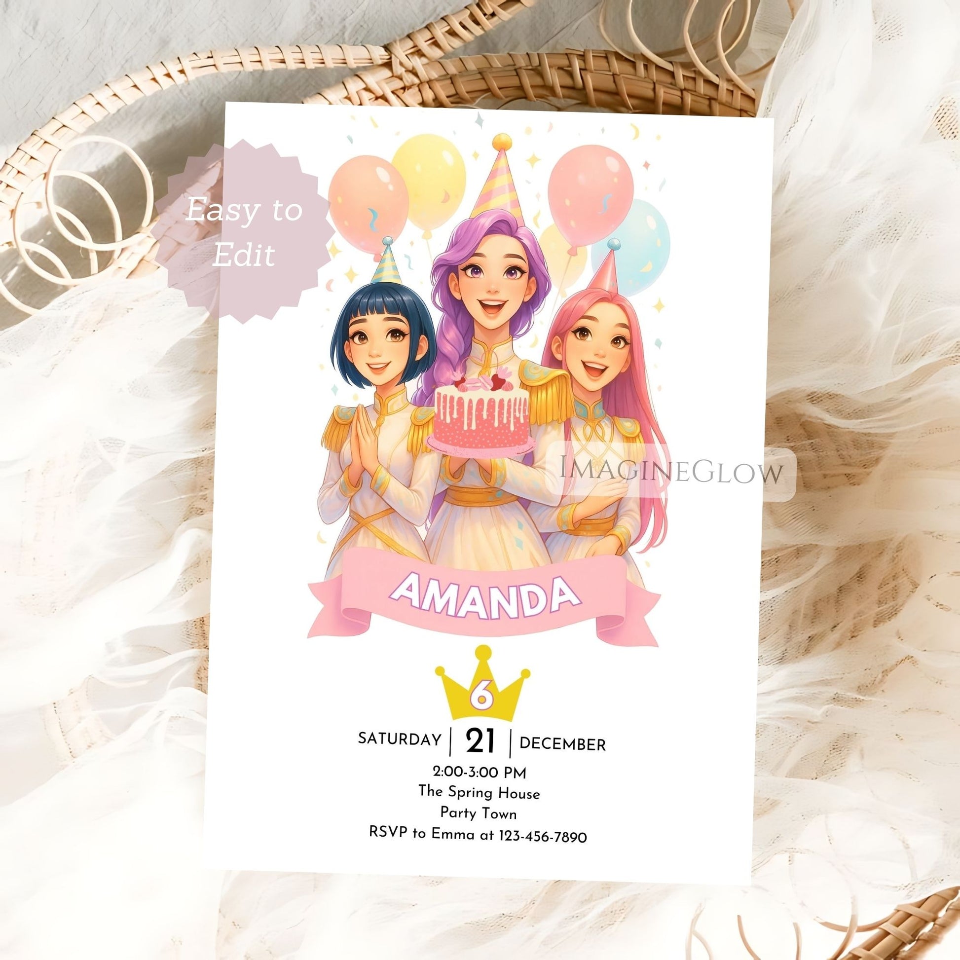kpop demon hunters party card
anime girl birthday invitation