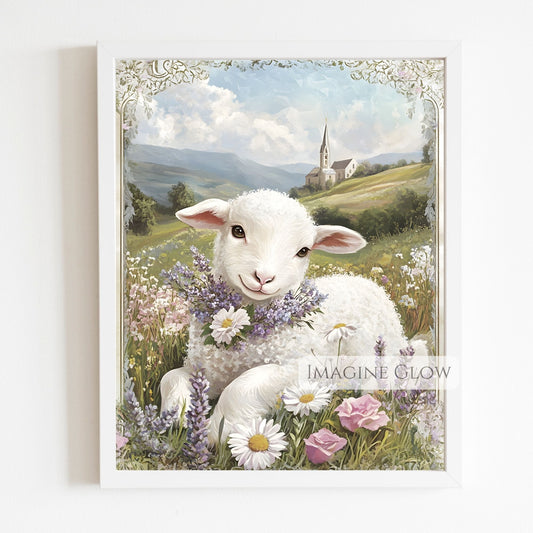 Serene lamb wall art for nursery or home.
