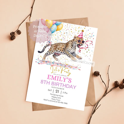 digital leopard birthday evite for girls
