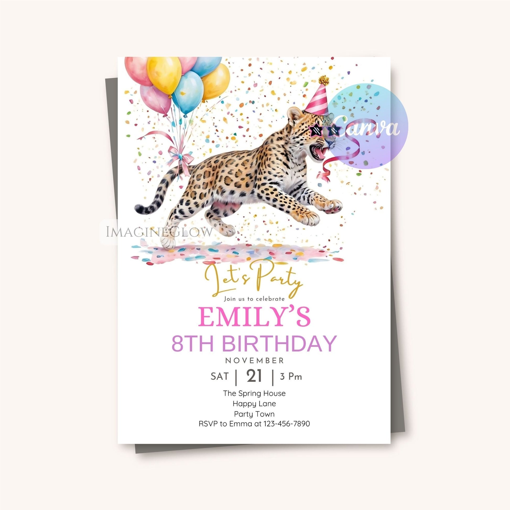 leopard safari adventure birthday invitation
