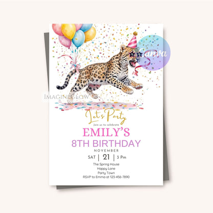 leopard safari adventure birthday invitation
