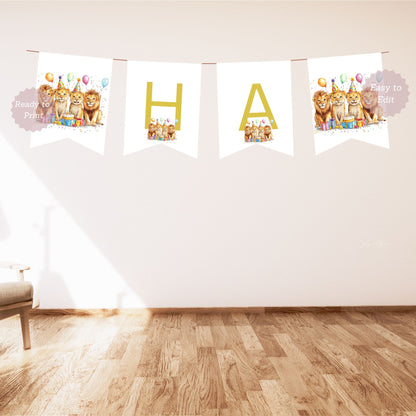 editable safari jungle banner
lion birthday banner printable
editable jungle animal bunting
safari birthday banner template