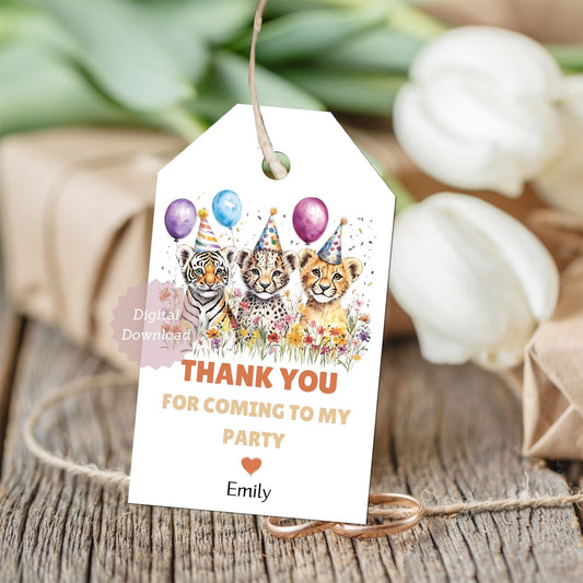 wild cats birthday favor tags
girl safari party thank you tags
