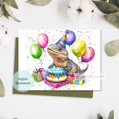 Skink birthday card with cute lizard illustration
Funny skink animal birthday greeting card
