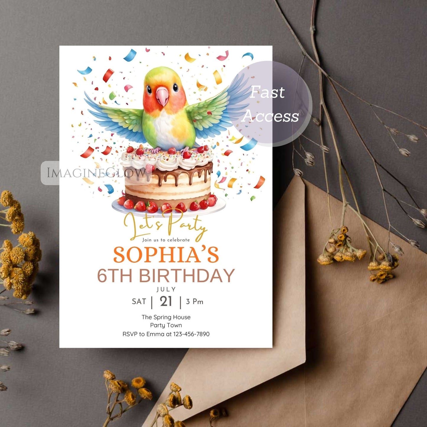 lovebird birthday invitation colorful bird party invite
