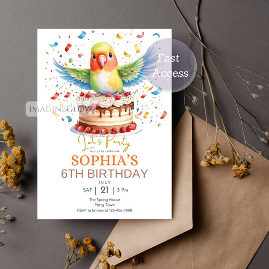 lovebird birthday invitation colorful bird party invite
