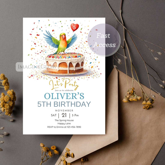 lovebird birthday invitation colorful bird party invite
printable lovebird birthday invitation tropical theme

