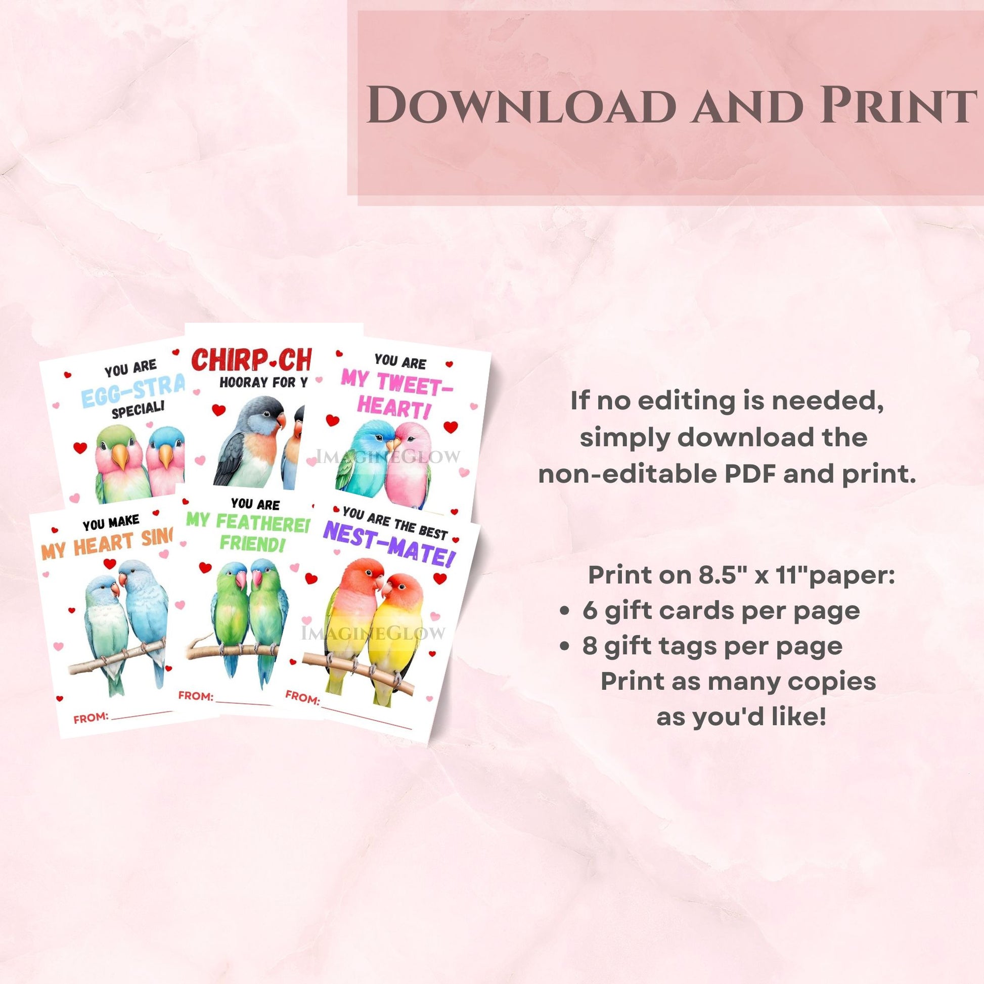 Cute lovebird couple Valentine gift tags