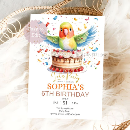 printable lovebird birthday invitation for kids and adults
