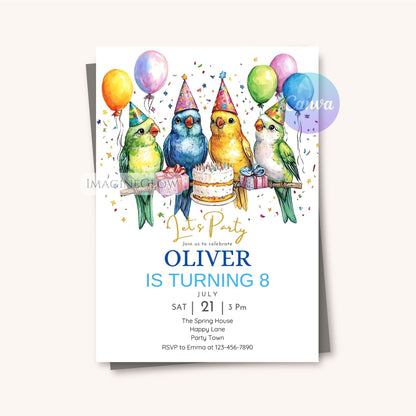 Cute lovebird party invitation template

