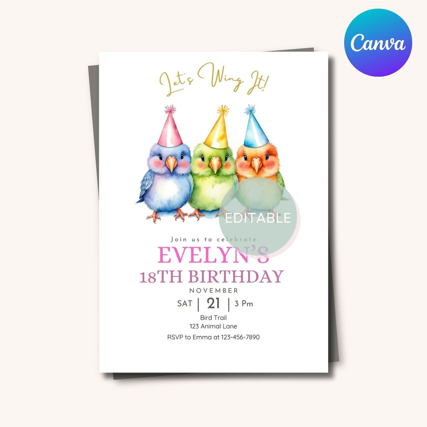 Customizable parrot-themed party invite for a birthday celebration