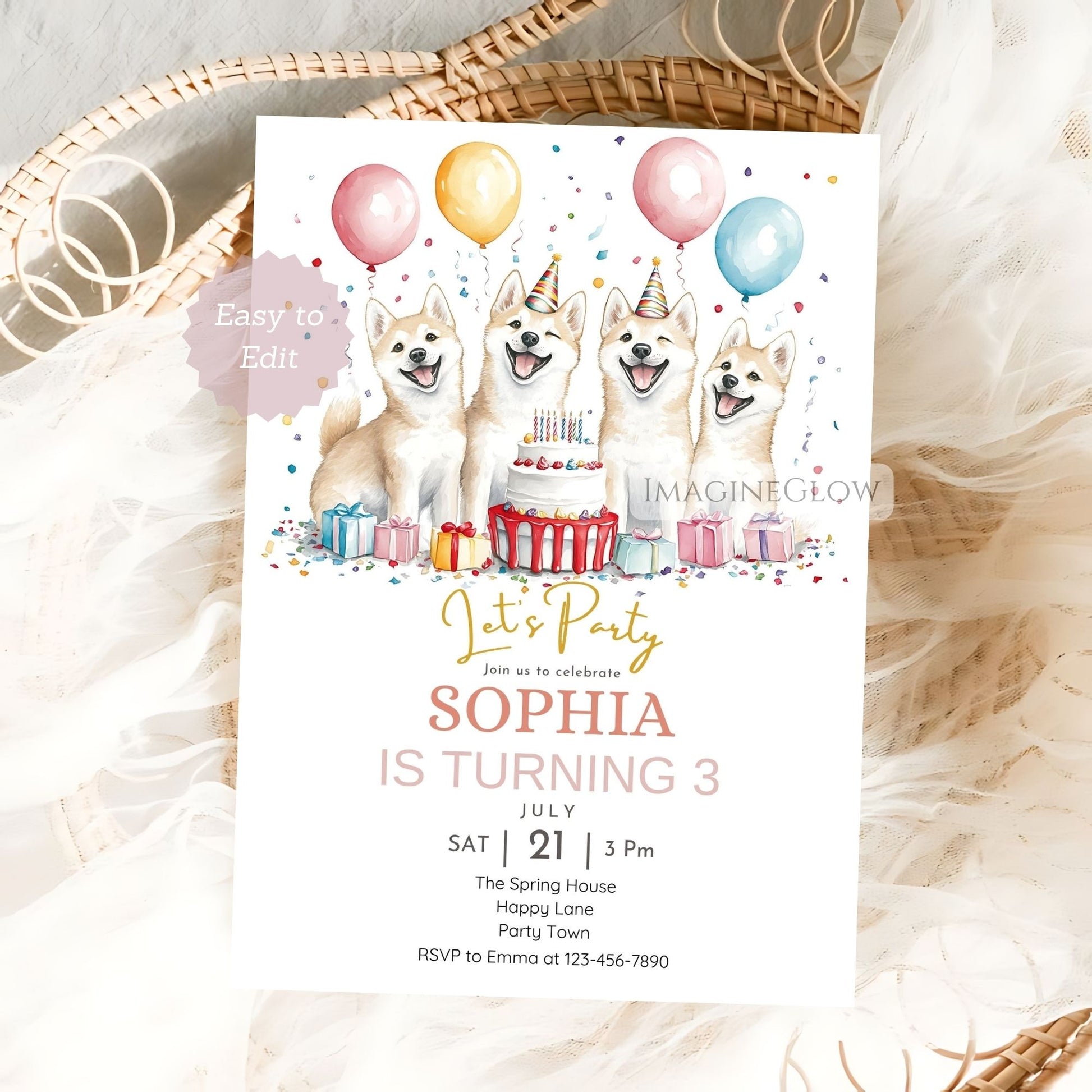 Personalized Akita birthday party invitation
Instant download Akita birthday invitation
