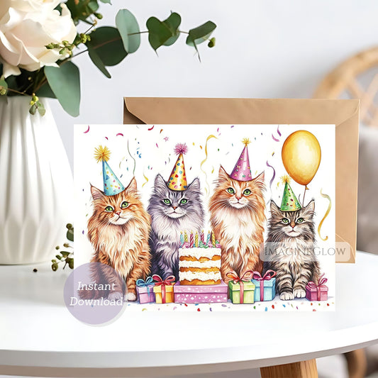 Maine Coon cat birthday card digital download


