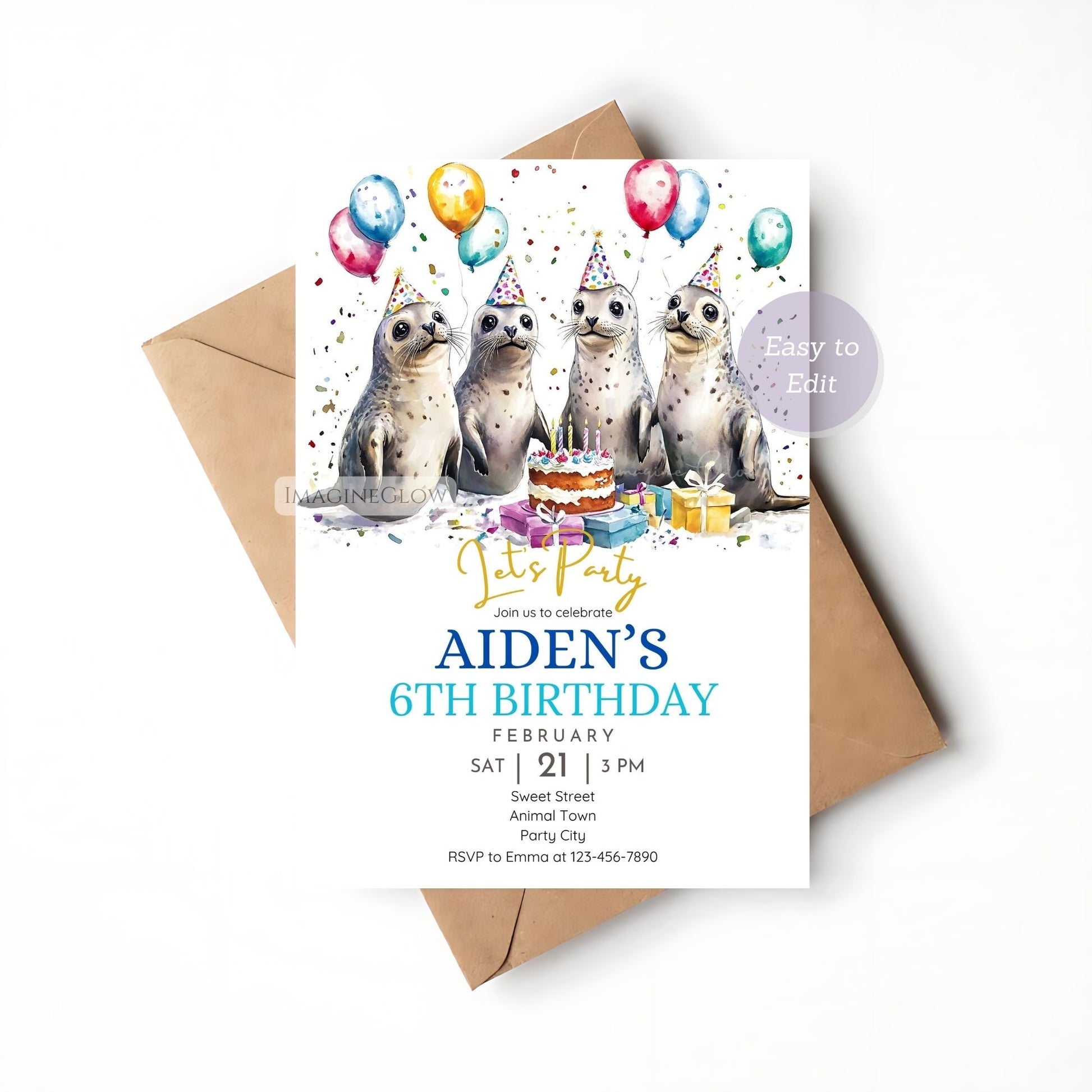 Digital sea animal birthday invite
